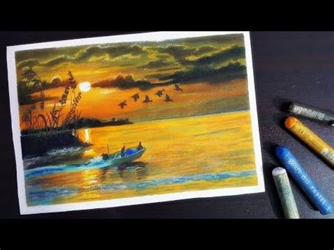 How to draw lake sunset view step by step II nature drawing oil pastel sunset lake #YSoArtisic ...