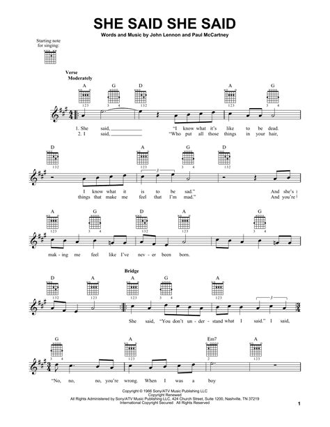 She Said She Said Sheet Music | The Beatles | Easy Guitar