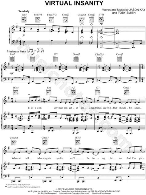 Jamiroquai "Virtual Insanity" Sheet Music in E Minor (transposable ...