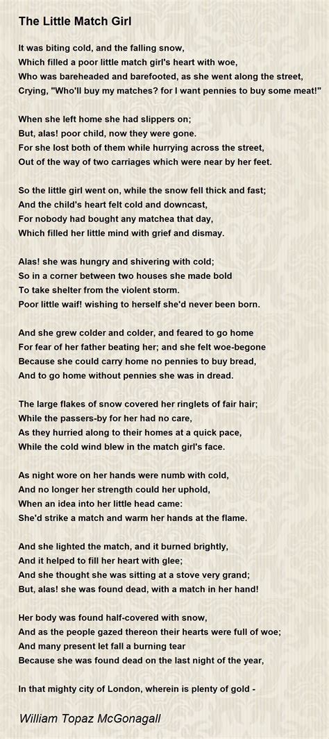 The Little Match Girl - The Little Match Girl Poem by William Topaz ...