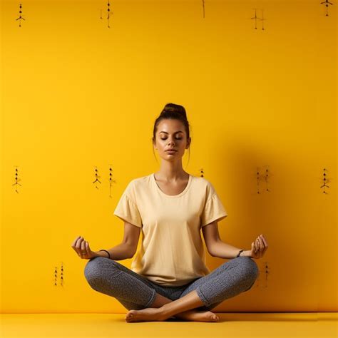 Premium AI Image | photo of a caucasian female doing yoga and meditation in front of yellow ...