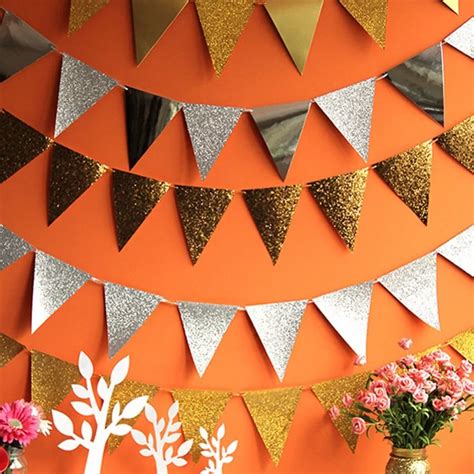 Decorative Flag banner Glitter Paper Pennant Bunting GarlandCelebration Party Wedding Decor ...