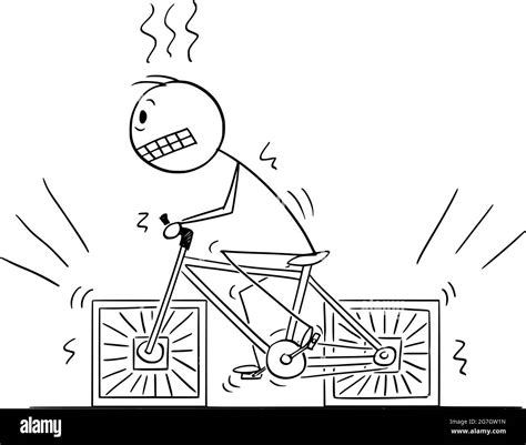 Person Riding Bicycle With Square Wheels , Vector Cartoon Stick Figure Illustration Stock Vector ...