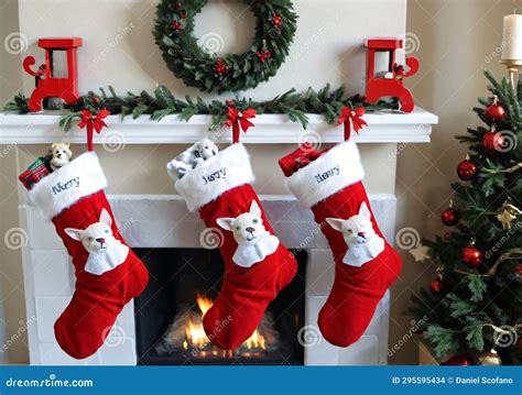 Christmas Stockings for Pets, Hanging in a Family Room. Generative AI ...