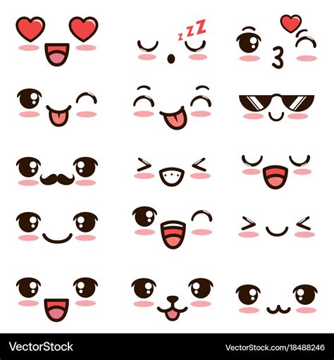 Cute kawaii emoticon face Royalty Free Vector Image