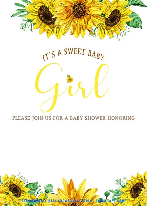 FREE Sunflower Baby Girl Invitation Templates | FREE Printable Birthday ...