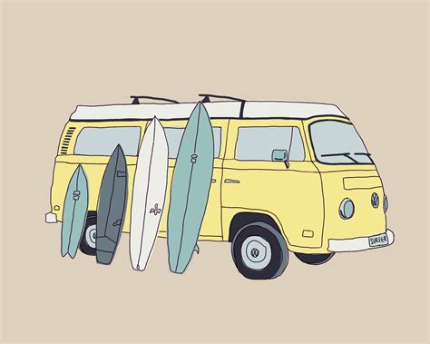 Surfboards With VW Van Drawing, Digital Download, Change Colors, Surfer ...