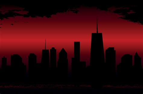 Sunset over the Cities Silhouette. Vector Illustration. 4544414 Vector ...