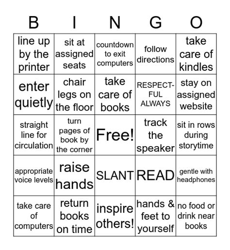 Library Rules Bingo Card