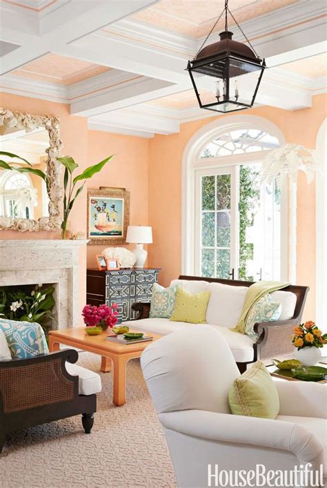 Cantaloupe Living Room To warm up the new Sheetrock interior in a Palm Beach house, the exp ...