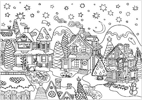 Cute Christmas village - Christmas Adult Coloring Pages