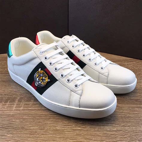 Gucci Men Ace Embroidered Sneaker Shoes with Tiger Web-White - LULUX