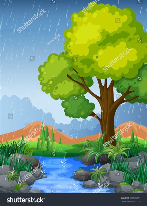 Park Scene Rainy Season Illustration Stock Vector (Royalty Free ...