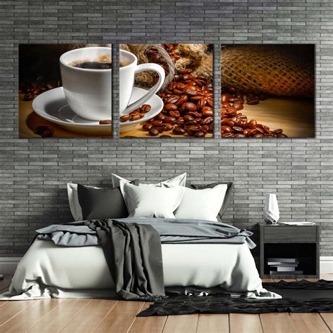 Coffee Cup Canvas Wall Art, Brown Coffee Canvas Photography 3 Piece Canvas Set, White Espresso ...