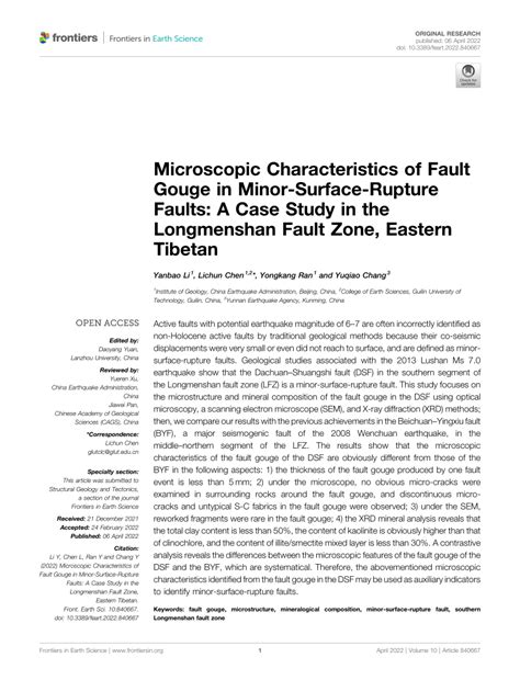 (PDF) Microscopic Characteristics of Fault Gouge in Minor-Surface ...