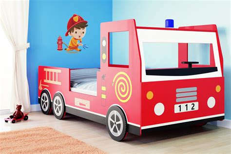 Kids Fire Engine Bed Frame Truck Single Bed Car Red Childrens Bedroom ...