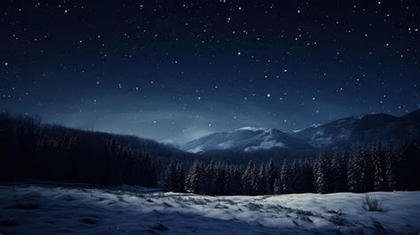 Starry Night Sky Over Snowy Winter Landscape | Premium AI-generated image