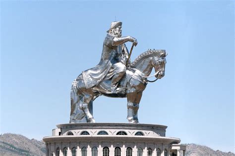 The Genghis Khan memorial complex in Mongolia. The 250-ton, 40m high, stainless steel monument ...