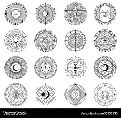 Witchcraft circular symbols magical spell circle Vector Image