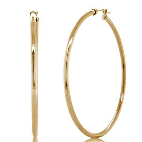 Kezef - 14K Yellow Gold Polished Large 2mm Hoop Earrings for Women - 50mm (1.95 Inch) Diameter ...