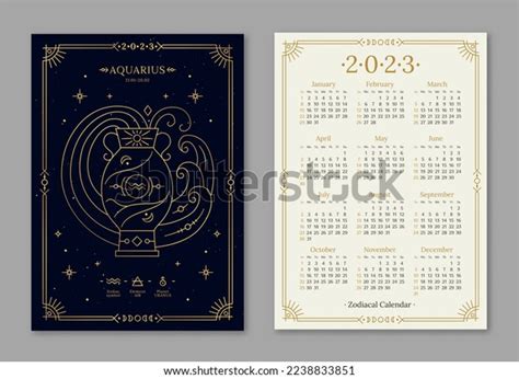 Year 2023 Calendar Template Aquarius Golden Stock Vector (Royalty Free ...