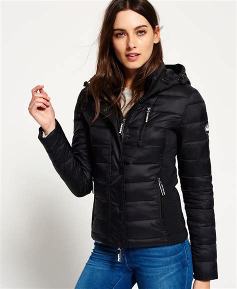 Womens - Hooded Fuji Slim Double Zip Jacket in Black | Superdry UK