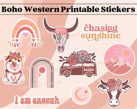 Boho Western Style Printable Stickers Aesthetic Boho - Etsy