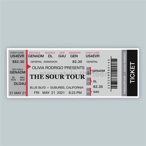 Olivia Rodrigo Sour Tour Ticket Sticker | Etsy