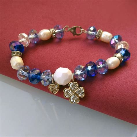 Lucky Four Leaf Clover Folli Follie Charms, Freshwater Pearl Blue Bead Bracelet, Sterling Silver ...