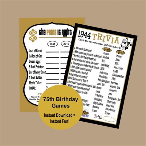 75th Birthday Games 75th Birthday Party 1947 Trivia Game - Etsy | 75th ...