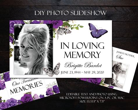 DIY Memorial Photo Slideshow Powerpoint Purple Roses Butterflies Funeral Photo Slide Show ...