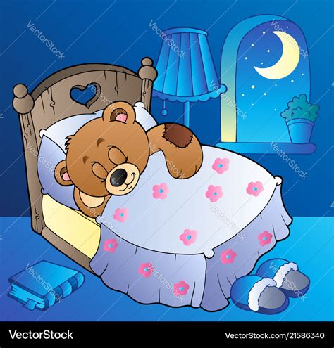 Sleeping teddy bear in bedroom Royalty Free Vector Image