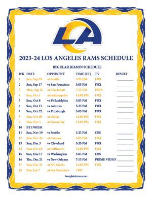 Printable 2023-2024 Los Angeles Rams Schedule | Los angeles rams, Los ...