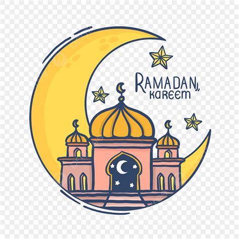 Ramadan Kareem Mosque White Transparent, Ramadan Kareem Cartoon Crescent And Mosque Scenery ...