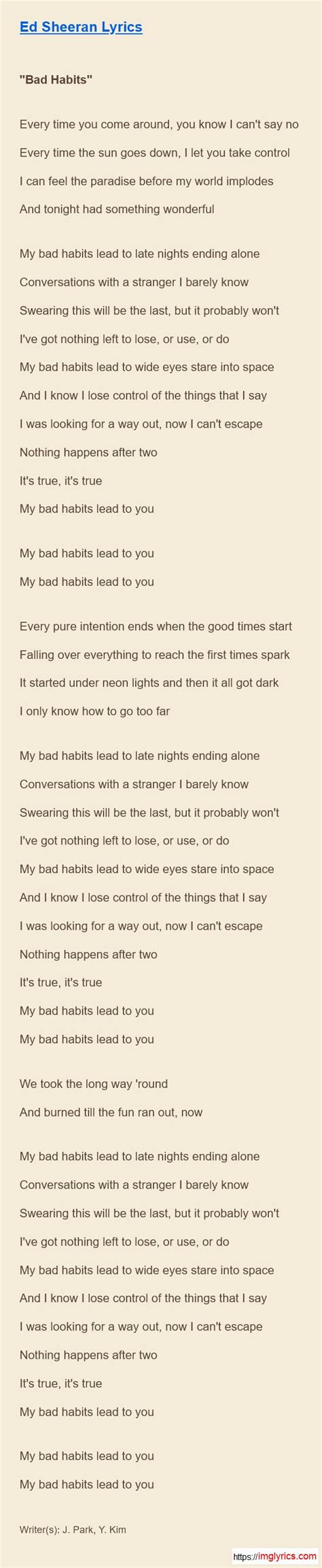 Ed sheeran bad habits lyrics - omnizik