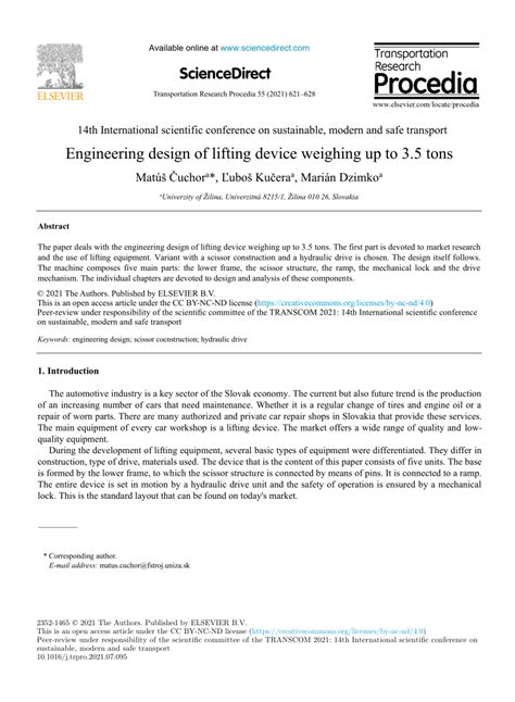 (PDF) Engineering design of lifting device weighing up to 3.5 tons