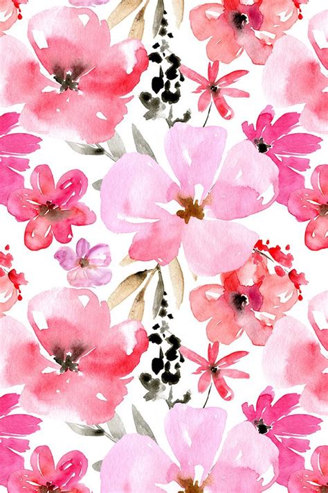 Pink watercolor flowers Fabric | Floral watercolor, Watercolor wallpaper, Flower background ...