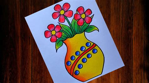 Easy and Simple Flower pot drawing| Flower Vase drawing| How to draw ...