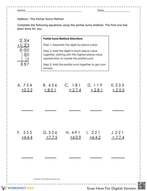 The Partial Sums Method Worksheet