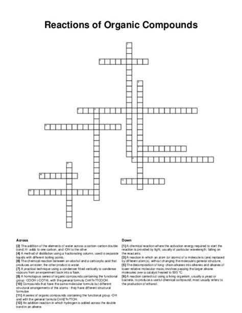 Reactions of Organic Compounds Crossword Puzzle