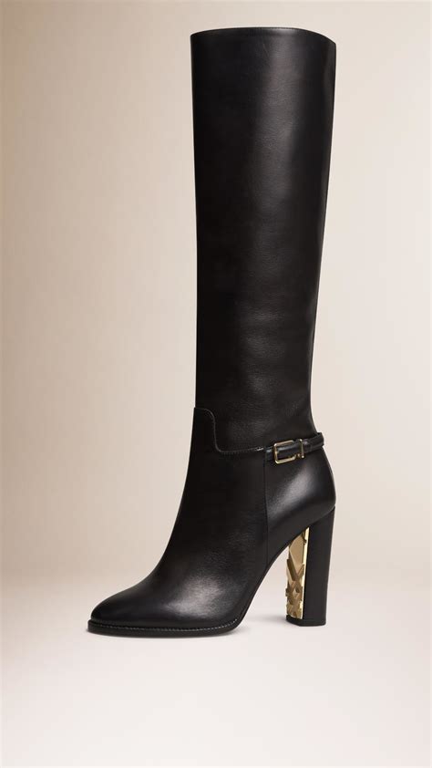 Burberry Knee-high Leather Boots in Black | Lyst