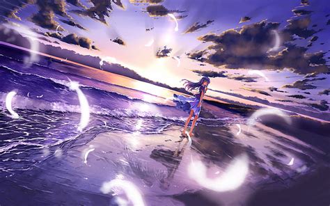 Anime Girl Beach Sunset, cool anime purple sunset HD wallpaper | Pxfuel