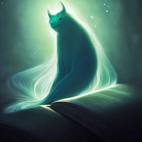 Premium AI Image | A blue cat with a white tail sits on a book.