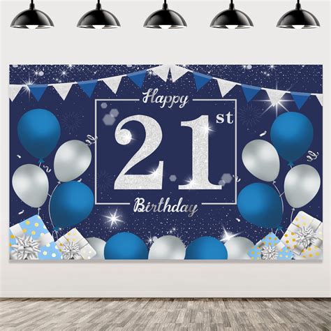 Happy 21st Birthday Banner Decorations for Boy Men, Blue Silver 21 ...