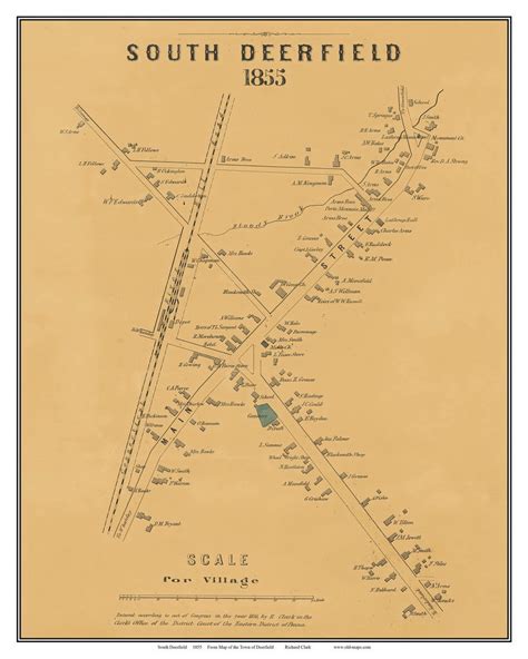 South Deerfield, Massachusetts 1855 Old Village Map Custom Print ...