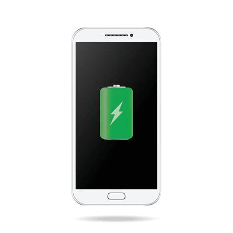 White smartphone with green full battery icon. Realistic vector ...