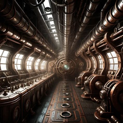 Steampunk Spaceship Engine Room with Gritty Industrial Aesthetics | MUSE AI