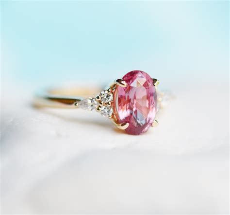 Padparadscha sapphire engagement ring. Sapphire oval diamond ring 14k ...