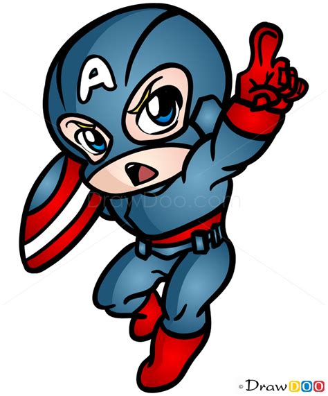 How to Draw Captain America, Chibi - How to Draw, Drawing Ideas, Draw Something, Drawing ...