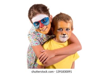 Childrens Couple Animal Facepaint Isolated White Stock Photo 1391830091 ...